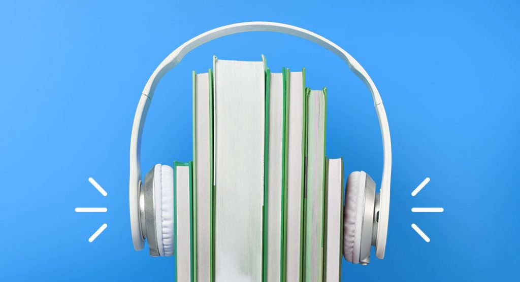 Books with a headphone on