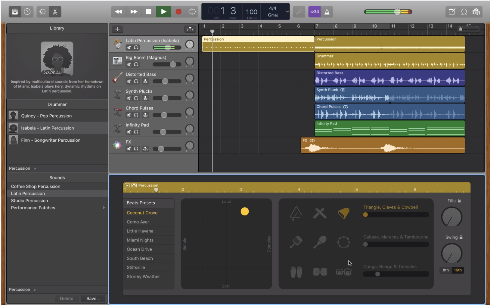 A screenshot of the digital audio recording software, GarageBand.