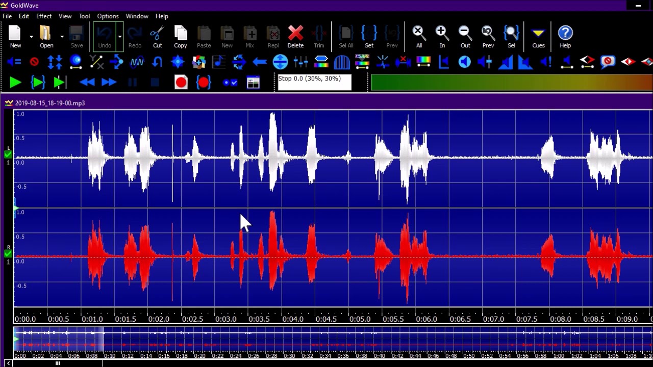 A screenshot of the digital audio software, GoldWave.