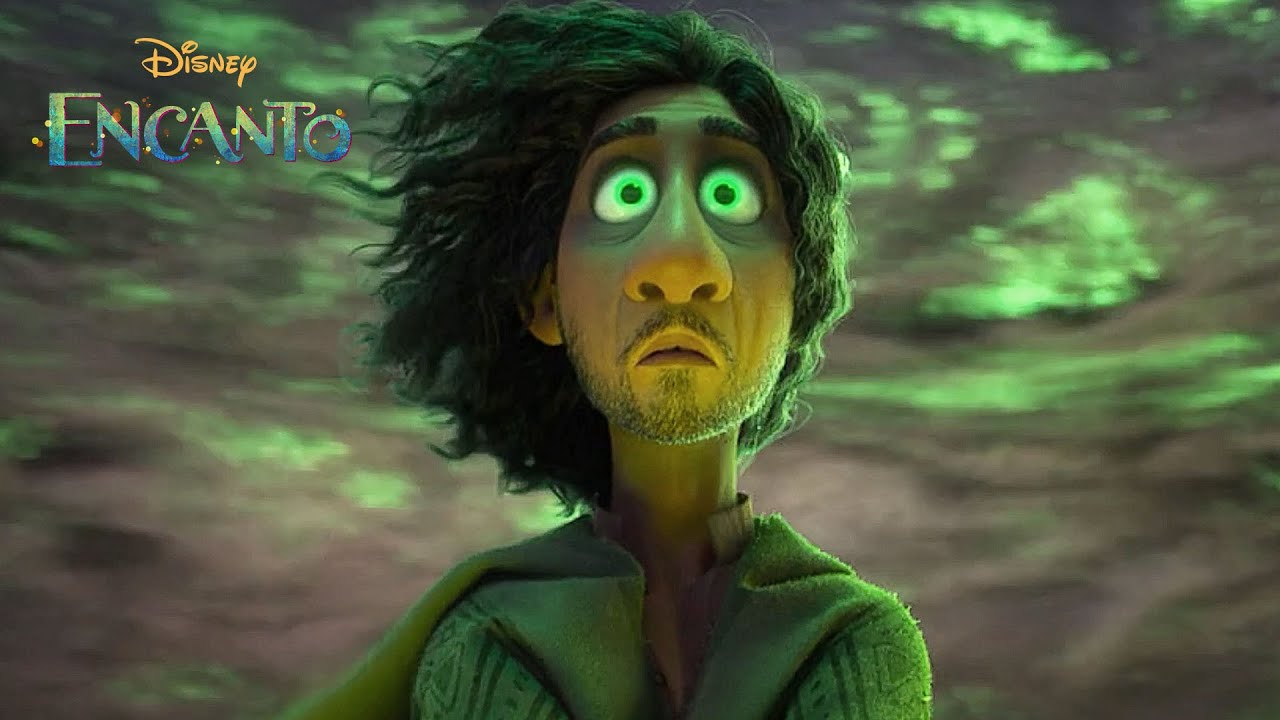 Bruno in a green background from the animated movie 'Encanto'.