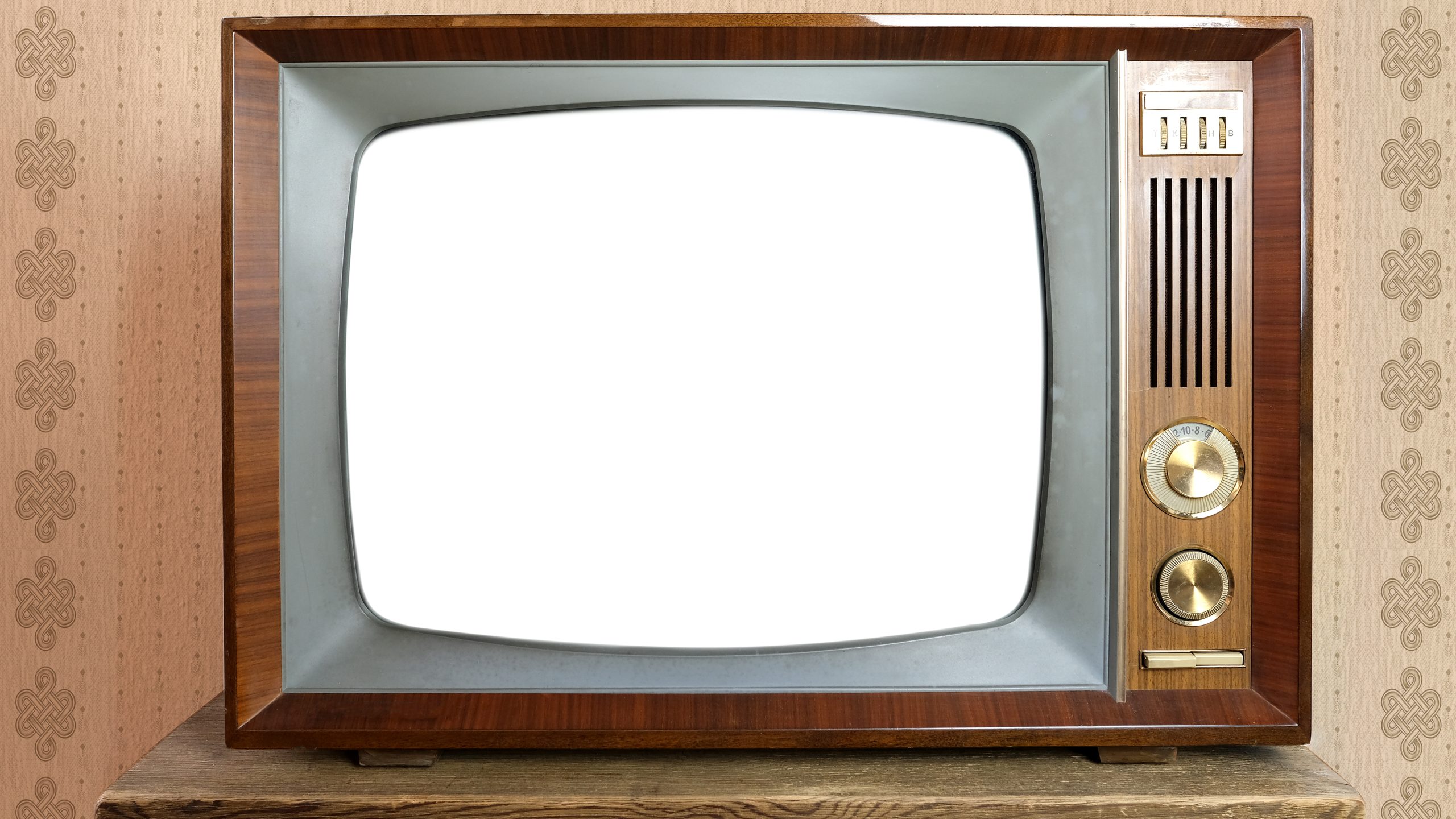 old retro analog TV with blank screen for designer, isolated on