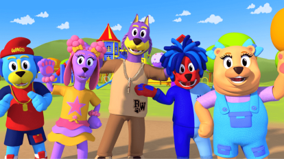 An animated image of five dog characters in Snoop Dogg's new animated show, Doggyland.