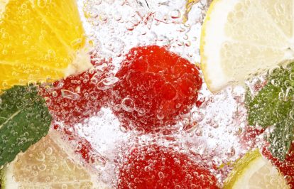 Fresh Fruit Lemonade with Sparkling Water and Ice Cubes