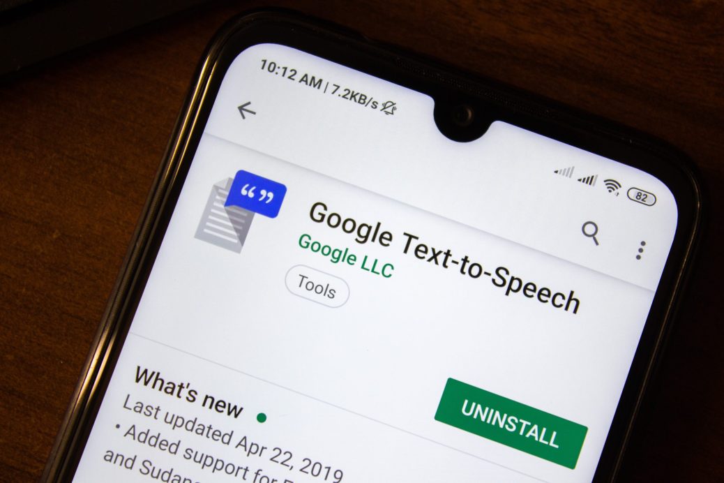 Google Text-to-Speech app on the display of smartphone or tablet