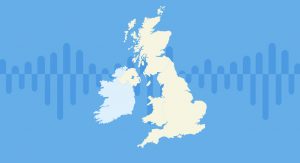 A map of the UK with soundwaves showing in the background