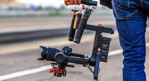 Closeup of equipment in a videographer's grip