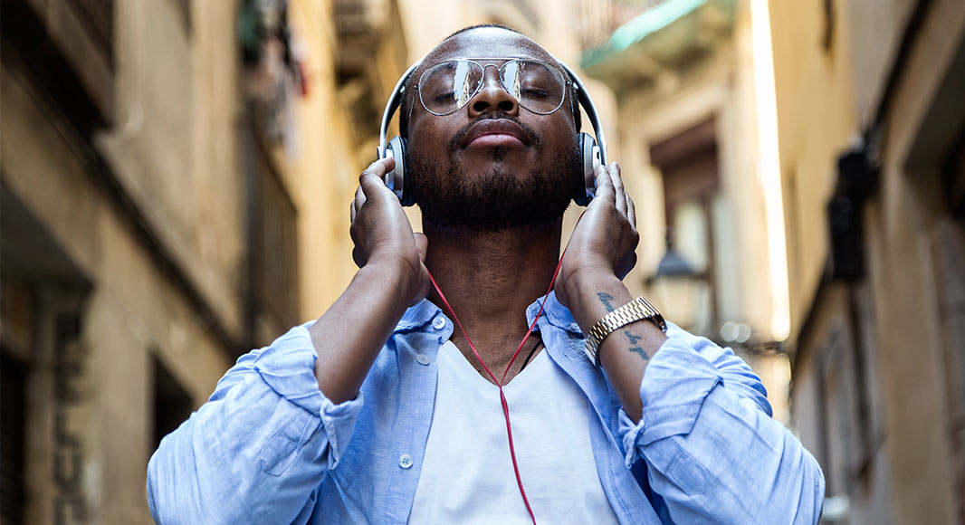 man, headphones, listening, voices, music