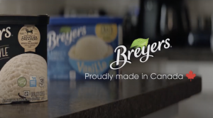 Breyer's Ice Cream tubs, with "Breyers made in Canada" overlayed on top of the image.