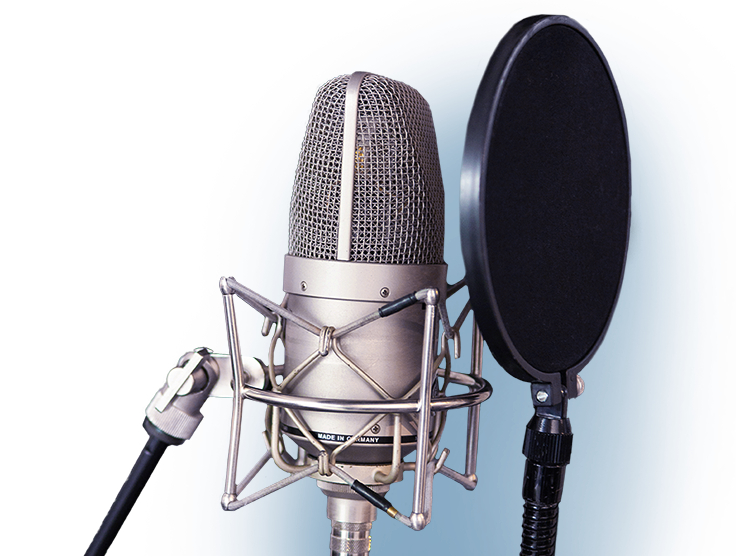 A microphone with a pop filter attached to it.